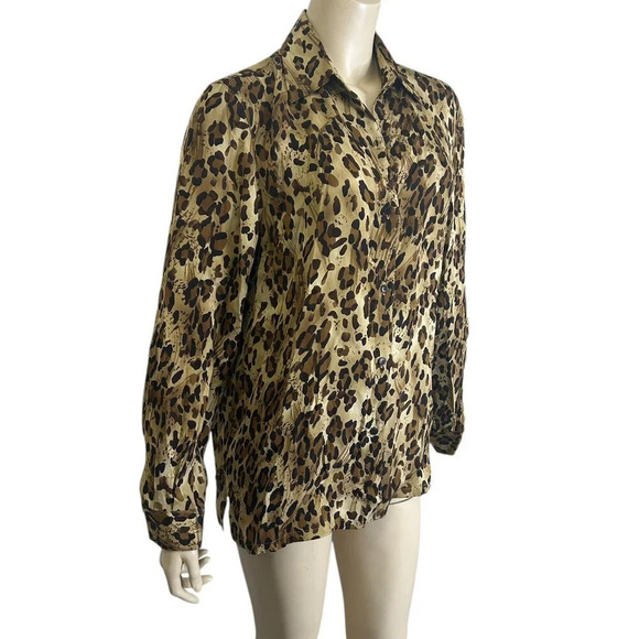 Vintage Silk Leopard Print Blouse Sz M Long Sleeve Button Down Animal Edgy Bold - Picture 4 of 4